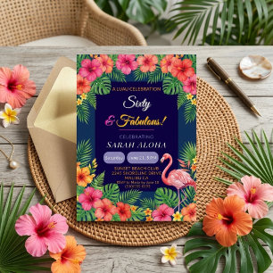 Tropische Flamingo 60e Verjaardag Luau Flora Kaart