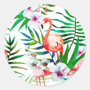 Tropische flamingo art. ronde sticker