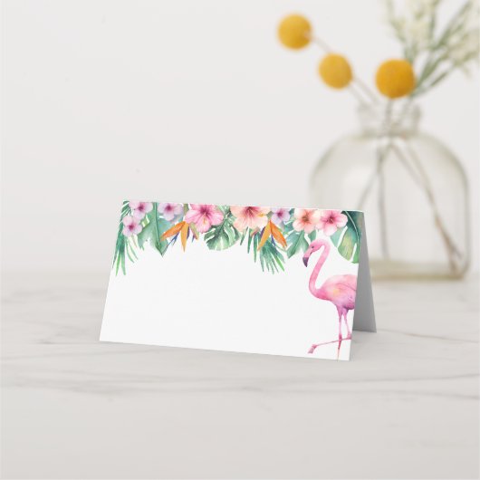 Tropische Flamingo Baby shower Plaatskaarten – Bla (Voorkant)