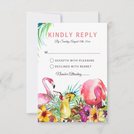 Tropische Flamingo Beach Destination Wedding RSVP (Voorkant)
