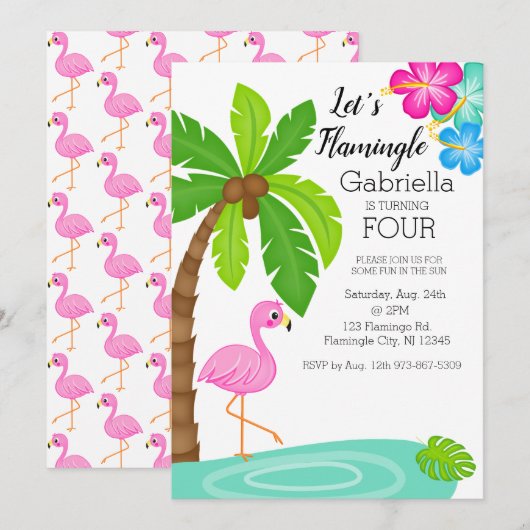 Tropische Flamingo Birthday Kaart (Voorkant / Achterkant)