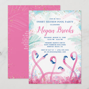 Tropische flamingo Birthday - roze goudpool Kaart