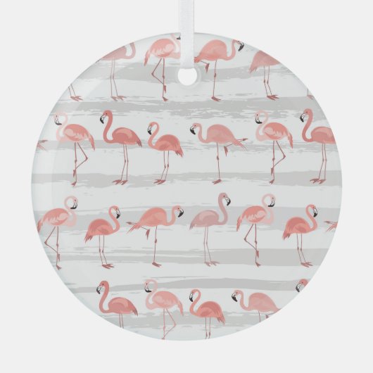 Tropische Flamingo Blauwe Strepen Patroon Glas Ornament (Voorkant)