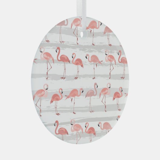 Tropische Flamingo Blauwe Strepen Patroon Glas Ornament (Voorkant Rechts)