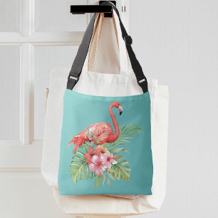 Tropische Flamingo Bloem Aqua Blauw Crossbody Tas