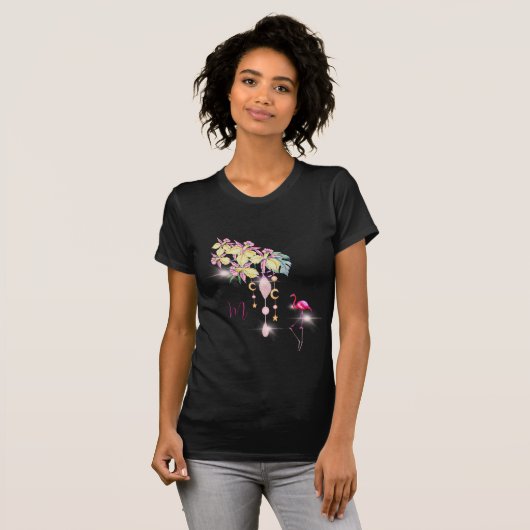 Tropische Flamingo Bloemen Roze Monogram T-shirt (Voorkant volledig)