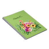 Tropische flamingo bloemen & vrolijke zonnebloemen notitieboek (Rechterzijde)