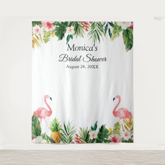 Tropische Flamingo Bruidsshower Foto Achtergrond Wandkleed (Voorkant)