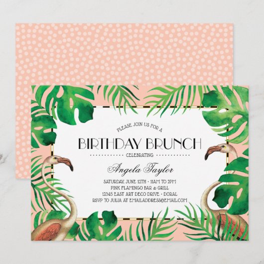 Tropische Flamingo Coral Birthday Kaart (Voorkant / Achterkant)
