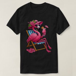 Tropische flamingo die lui in een strandstoel ligt t-shirt