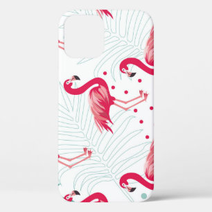 Tropische flamingo en bladeren, zomerpatroon. iPhone 12 hoesje