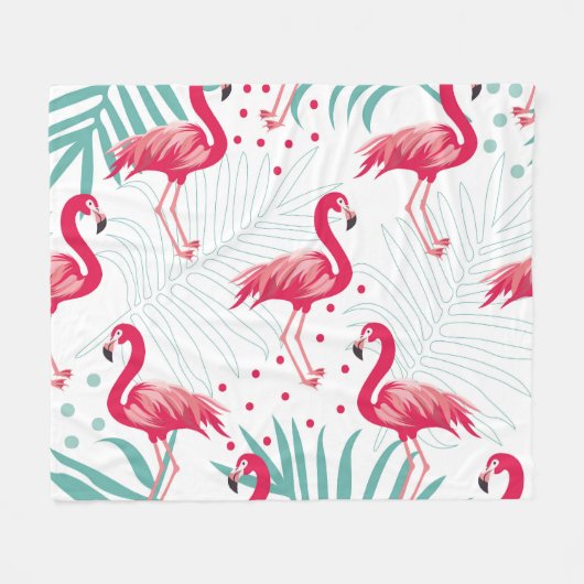 Tropische flamingo en bladeren, zomerpatroon. fleece deken (Voorkant (Horizontaal))