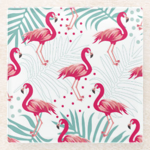 Tropische flamingo en bladeren, zomerpatroon. glazen onderzetter