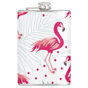Tropische flamingo en bladeren, zomerpatroon. heupfles