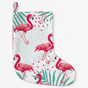 Tropische flamingo en bladeren, zomerpatroon. kleine kerstsok