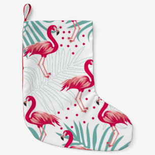 Tropische flamingo en bladeren, zomerpatroon. kleine kerstsok