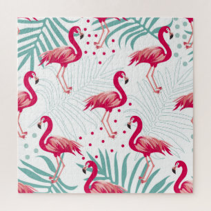 Tropische flamingo en bladeren, zomerpatroon. legpuzzel