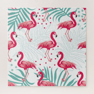 Tropische flamingo en bladeren, zomerpatroon. legpuzzel