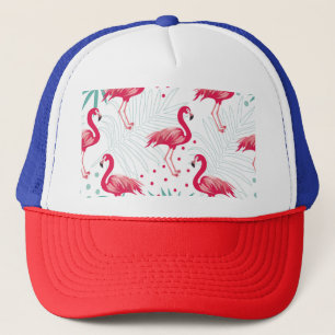 Tropische flamingo en bladeren, zomerpatroon. trucker pet