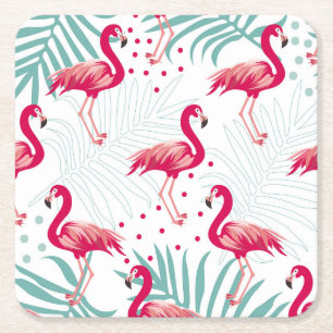 Tropische flamingo en bladeren, zomerpatroon. vierkante kartonnen onderzetter