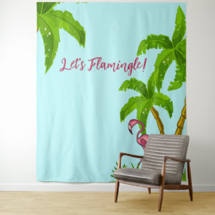 Tropische Flamingo en Bloemen Wandtapijt Wandkleed