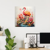 Tropische Flamingo Fantasie Paradijs Bloom Poster (Thuiskantoor)