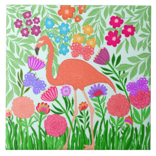 Tropische Flamingo Floral Butterfly Garden Art Tegeltje