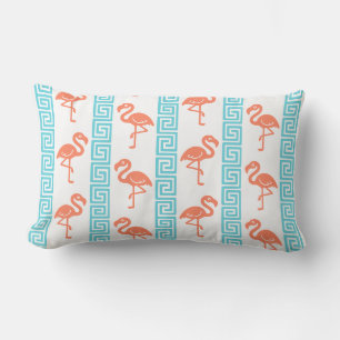 Tropische Flamingo - Griekse Sleutel Koraal & Turq Kussen