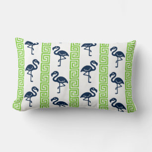 Tropische Flamingo - Griekse Sleutel Navy & Lime Kussen