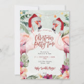 Tropische flamingo kerstfeest uitnodiging (Voorkant)