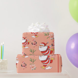Tropische Flamingo Kerstman Kerstpatroon Cadeaupapier
