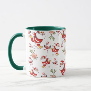 Tropische Flamingo Kerstman Kerstpatroon groen Mok