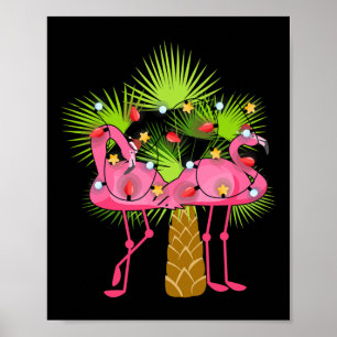 Tropische Flamingo Kerstverlichting Hawaii Kerstmi Poster