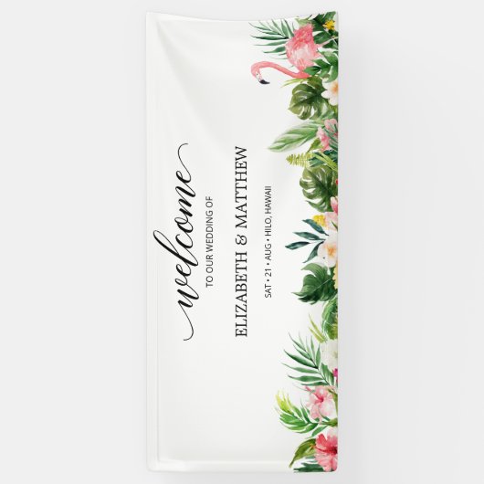 Tropische Flamingo Leaves Script Weddenschap Welko Spandoek (Verticaal)