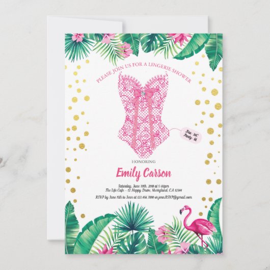 Tropische flamingo lingerie douche bruidsfeest kaart (Voorkant)