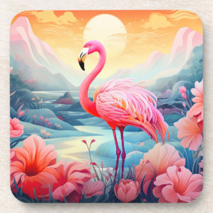 Tropische Flamingo met Bloemen Bier Onderzetter