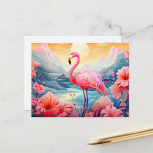 Tropische Flamingo met Bloemen Briefkaart