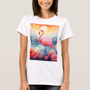 Tropische Flamingo met Bloemen T-shirt