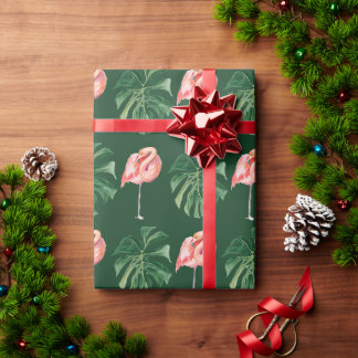 Tropische Flamingo & Monstera Leaf Greenery Gift Cadeaupapier