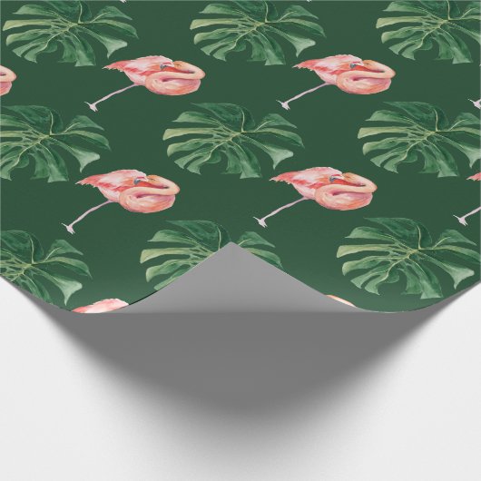 Tropische Flamingo & Monstera Leaf Greenery Gift Cadeaupapier (Hoek)