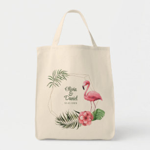 Tropische Flamingo Paar Namen Bruiloft Tote Bag