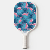 Tropische Flamingo Palm Print Custom Name Phone # Pickleball Paddle (Achterkant)