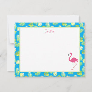 Tropische Flamingo Palm Takken Blauwe Kantoorartik Notitiekaartje