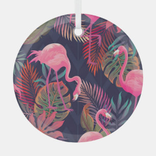 Tropische flamingo: palmpatroon. glas ornament