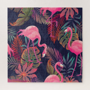 Tropische flamingo: palmpatroon. legpuzzel