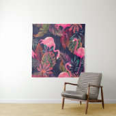 Tropische flamingo:  palmpatroon. wandkleed (In situ)