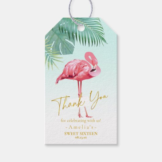Tropische Flamingo Palms Sweet 16 Dank u ID922 Cadeaulabel (Voorkant)