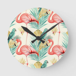 Tropische Flamingo Papegaai Jungle Ronde Klok