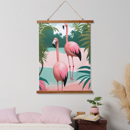 Tropische Flamingo Paradise Hangend Wandkleed (Slaapkamer)