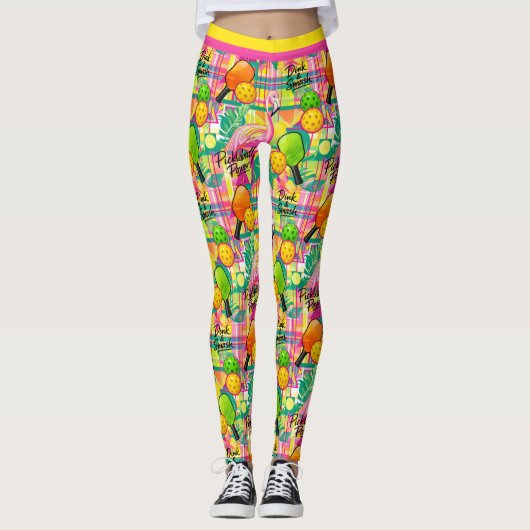 Tropische Flamingo Pickleball Power Leggings (Voorkant)